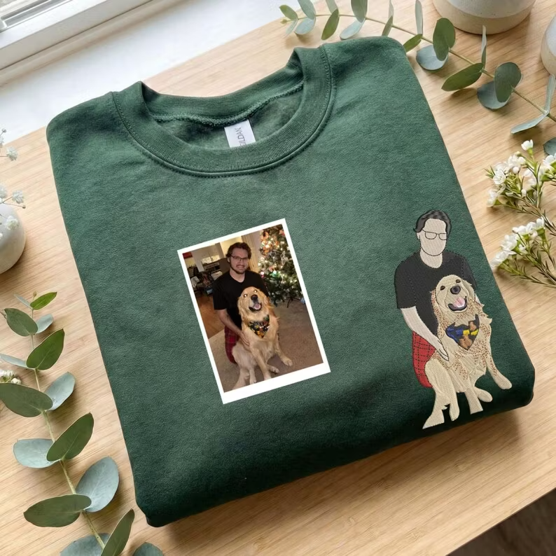 ペットの肖像画刺繍入りTシャツ／スウェットシャツ - あなたとあなたの犬または猫の写真でカスタマイズできます