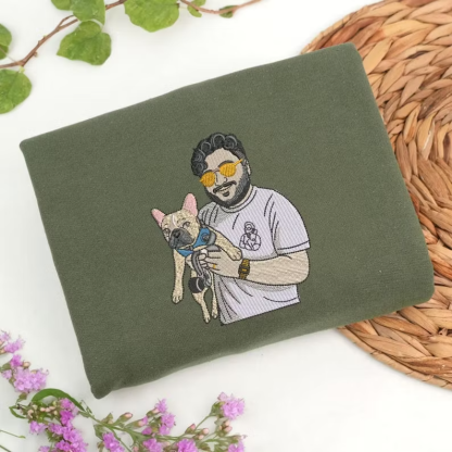 ペットの肖像画刺繍入りTシャツ／スウェットシャツ - あなたとあなたの犬または猫の写真でカスタマイズできます