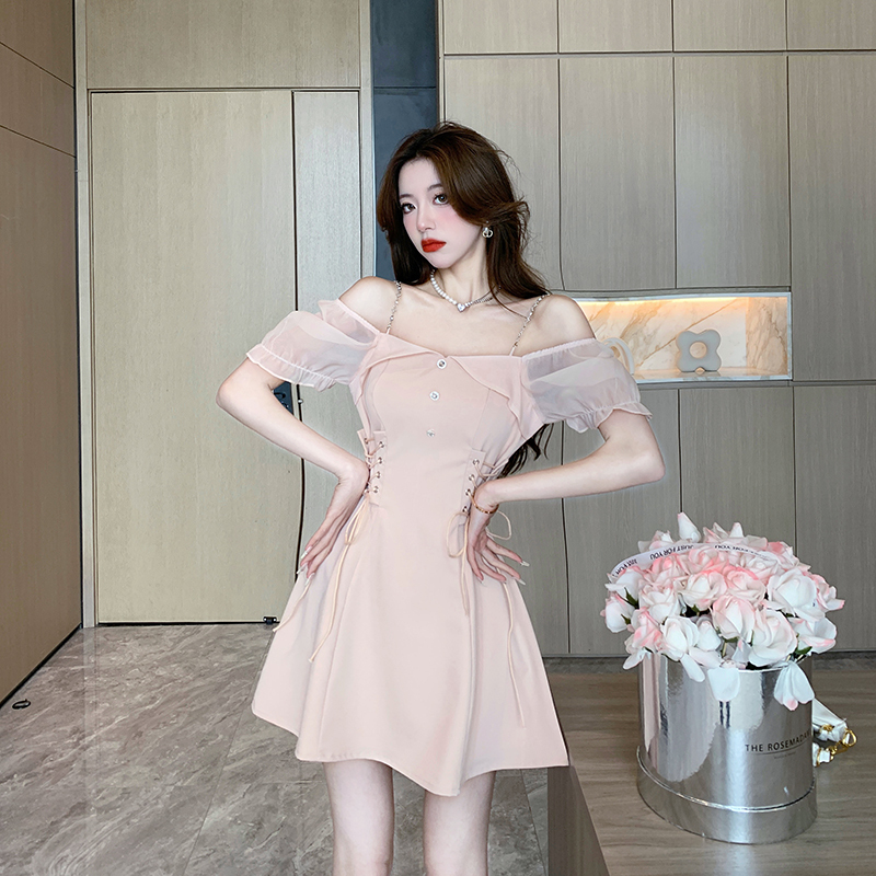 宫廷风系带连衣裙女*Pink M 