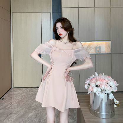 宫廷风系带连衣裙女*Pink M 