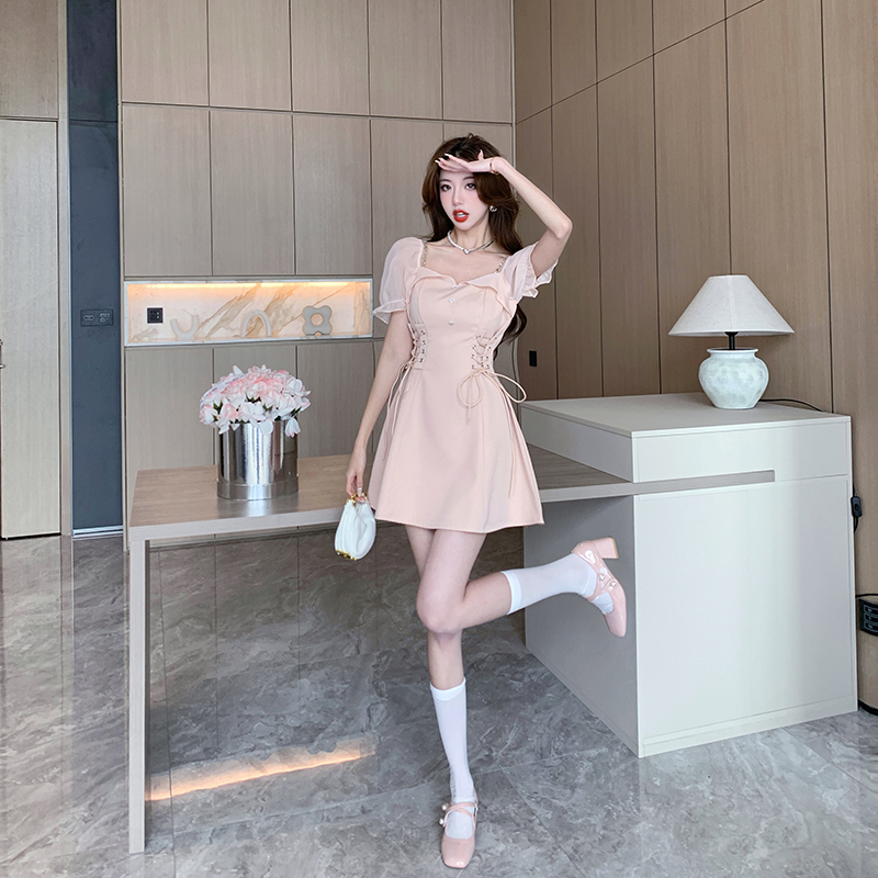 宫廷风系带连衣裙女*Pink M 