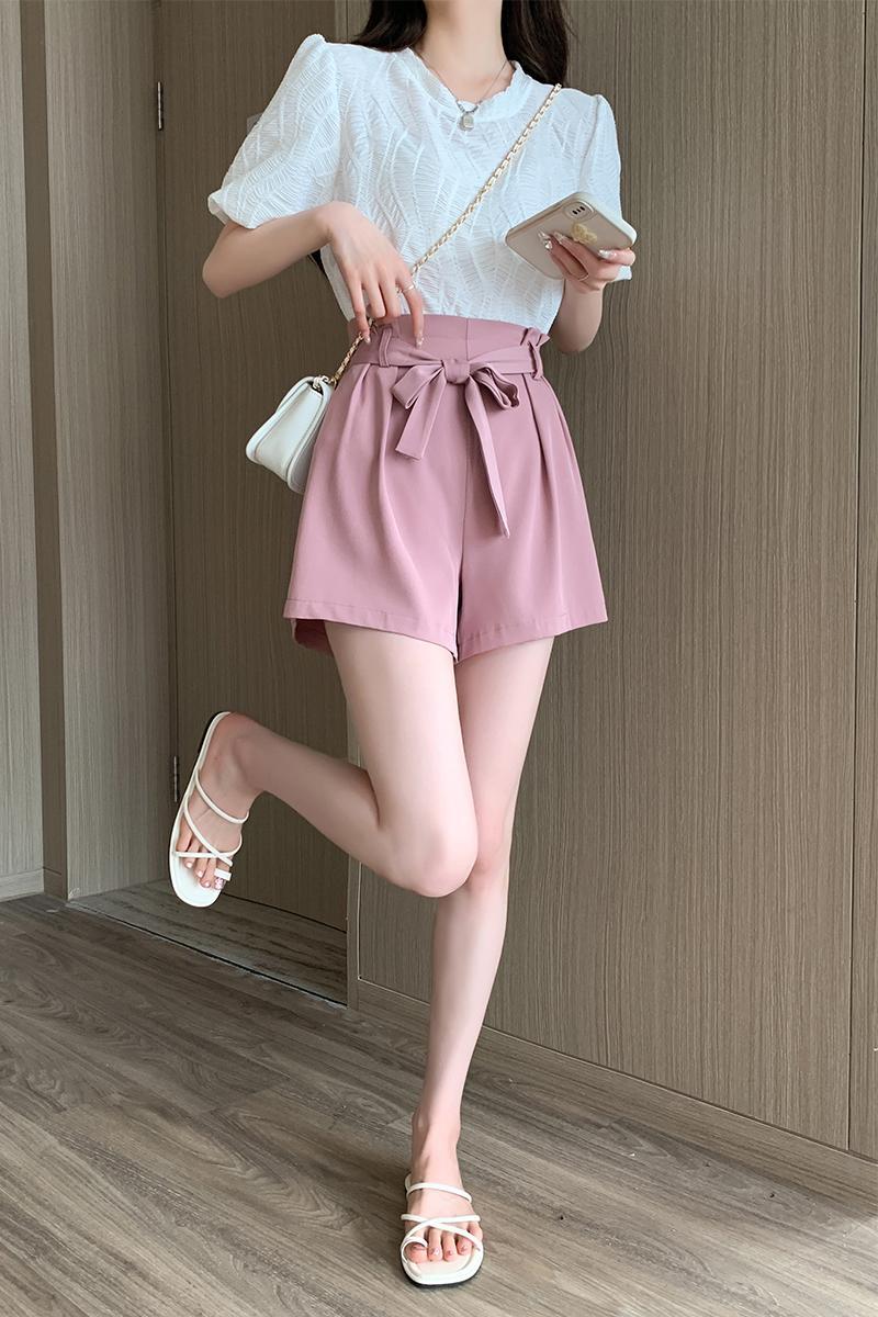 蝴蝶结松紧腰短裤*Pink Size L