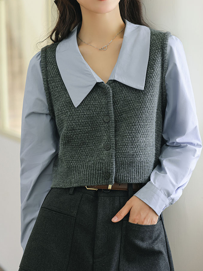 Khale Faux Two-piece Vest & Blouse 假两件马甲拼接衬衫