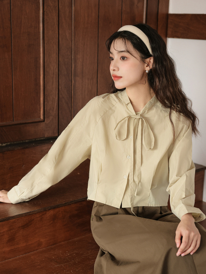 Sweet Bow-Tie Collar Blouse 甜美领口系带衬衫 * 2Colors