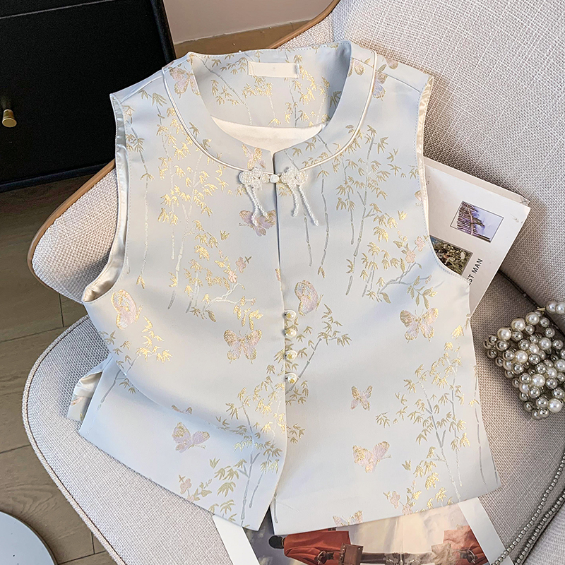 刺绣织金马面裙 Round Neck Buttoned Brocade Embroidered Hanfu Classical Cardigan Retro Vest Top