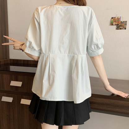 Sweet Round Neck Loose Blouse 甜美圆领宽松衬衫*3 Colors