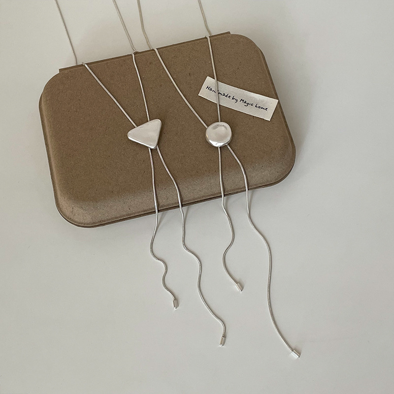 Simple Niche Geometric round Triangle Pull-out Long Necklace for Women Ins Temperament Wild Necklace Sweater Chain