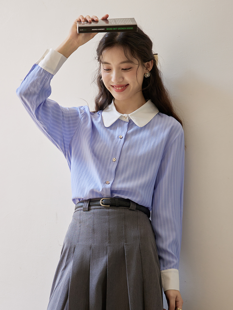 Old-school Color Block Striped Shirt 复古撞色纹长袖衬衫
