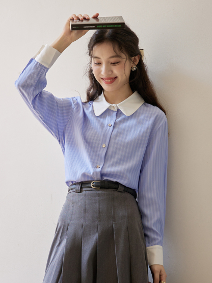 Old-school Color Block Striped Shirt 复古撞色纹长袖衬衫