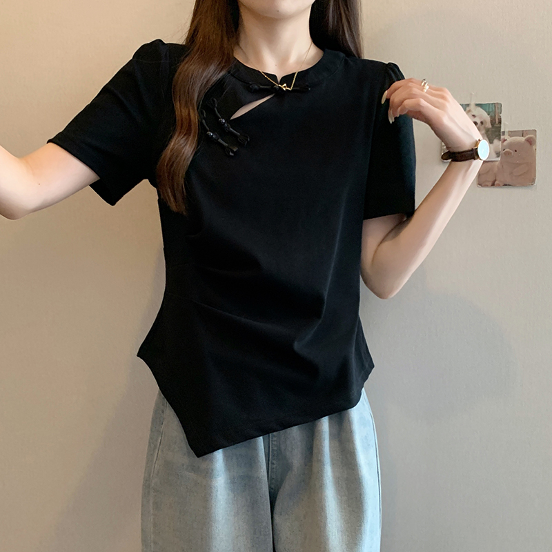 新中式不对称短袖T恤 New Chinese Style Asymmetric Short Sleeve T-Shirt