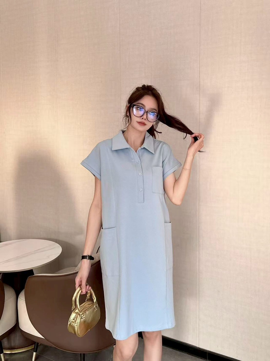 Polo collar pocket dress