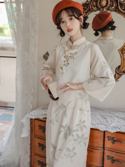 Republic of China Style New Retro Improved Slim-Fitting Slimming Cheongsam Skirt Embroidered Vest Cheongsam Suit Women's Limited Price 50