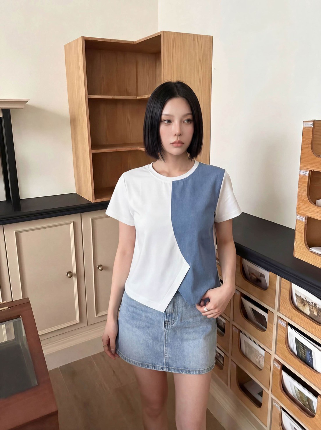 Denim patchwork top