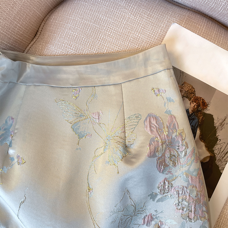 Real Shot Spot New Chinese Jacquard Skirt Female 2024 Spring and Autumn Retro National Style A- line Skirt Short Culottes