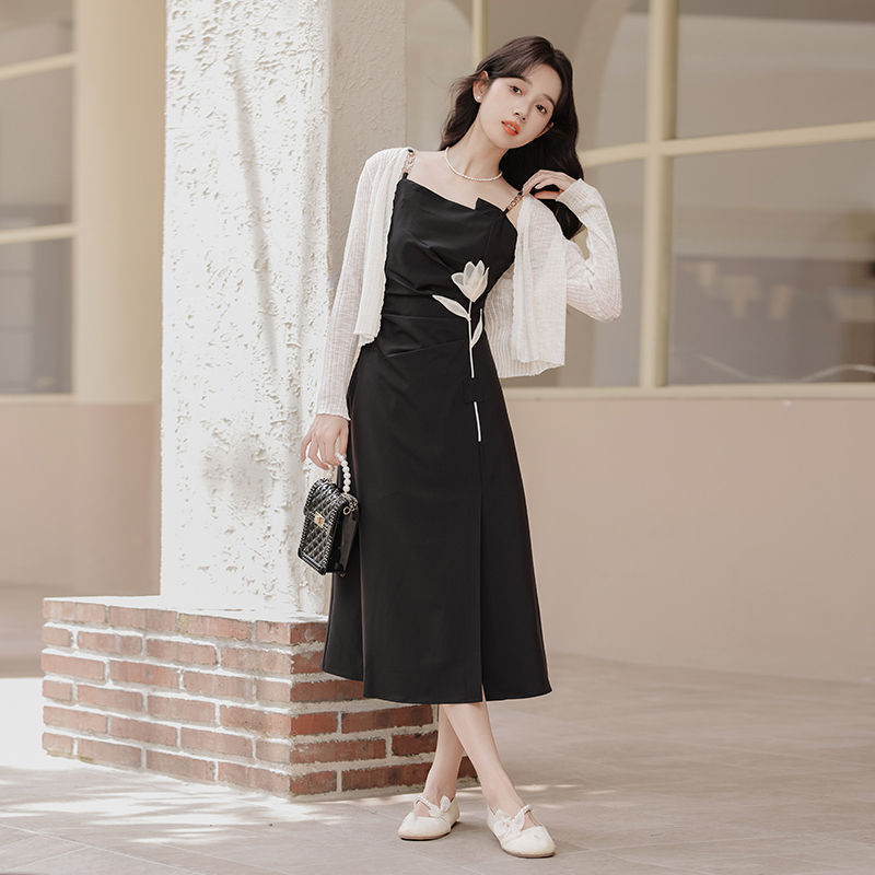 Yunyi Flower Language Black Camisole Dress 2024 New Women's Summer French Style Design Suit 40