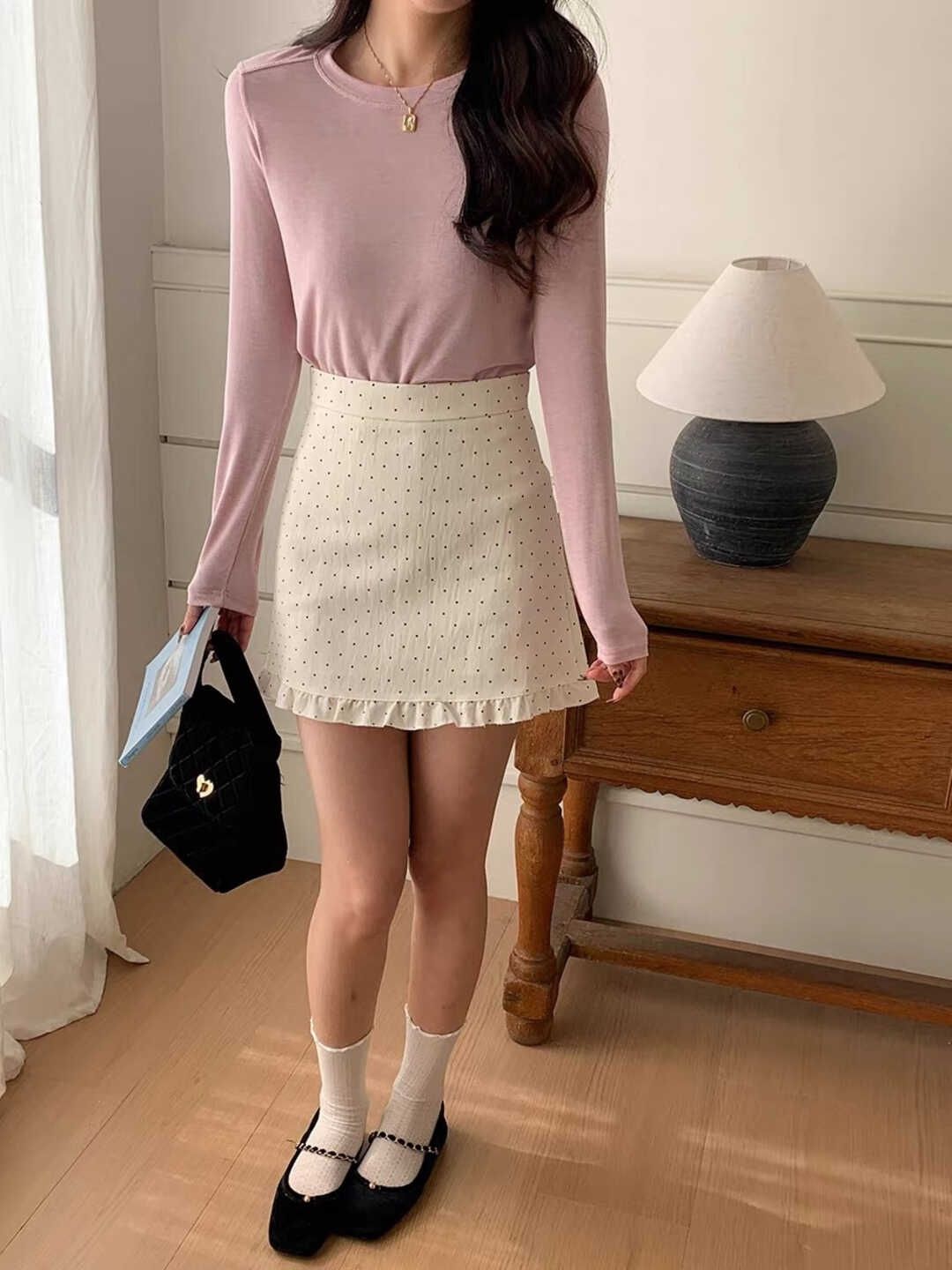 Ruffled Polka Dot Midi Skirt