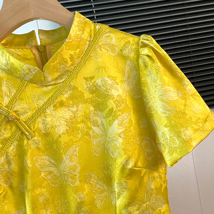 Real Shot New Chinese Style National Style Elegant Stand Collar Jacquard Classical Pattern Ethnic Style Improved Summer Top and Shorts Set