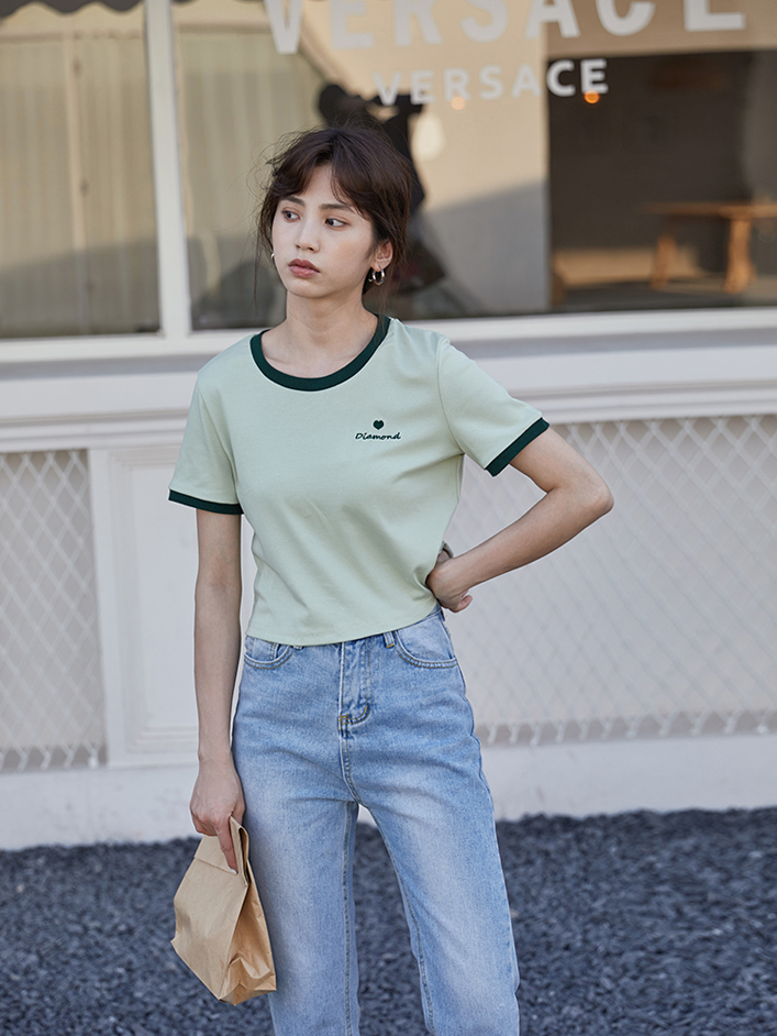 Contrast Border Crop Top 撞色边短款T恤