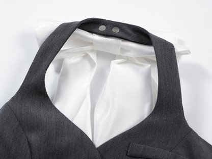 Bow Chic Vest & Skirt Set 蝴蝶结西装马甲百褶短裙套装