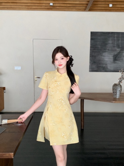 Short Sleeve Cheongsam Short Skirt Two-Piece Set 袖旗袍短裙两件套装