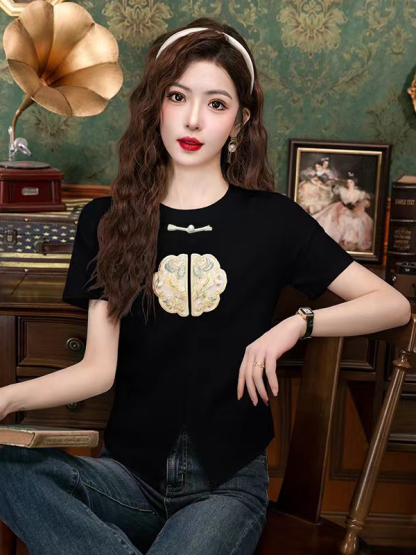 New Chinese Style Side-Slit Tee  新中式盘扣开叉t恤*2 Colors