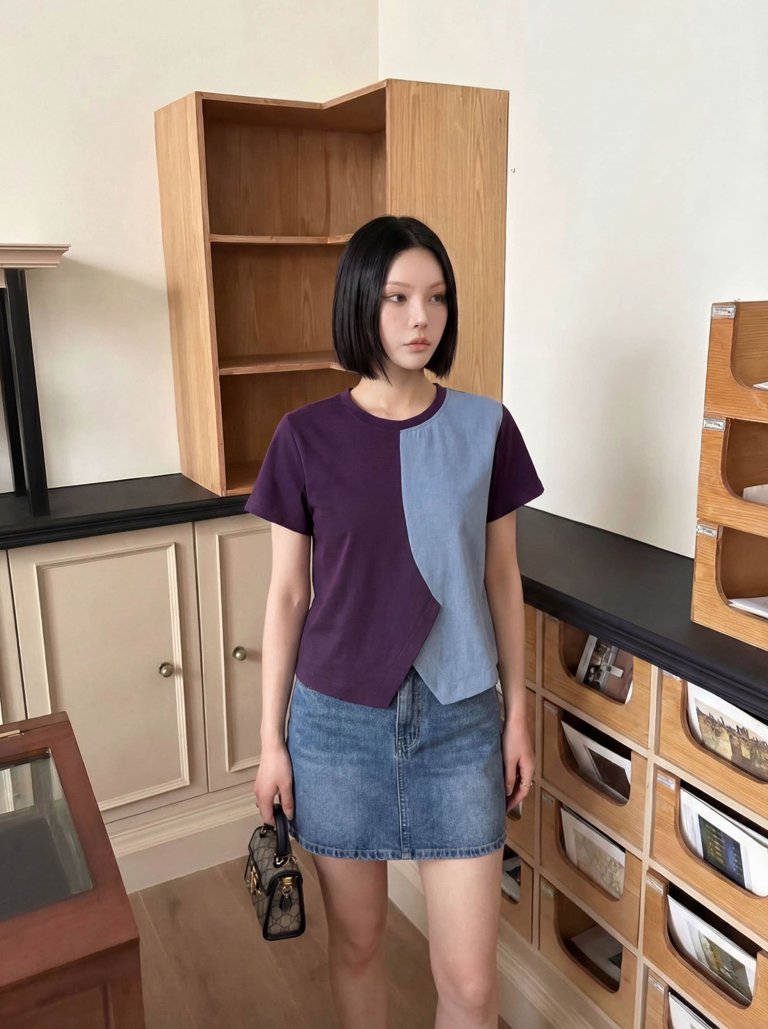 Denim patchwork top