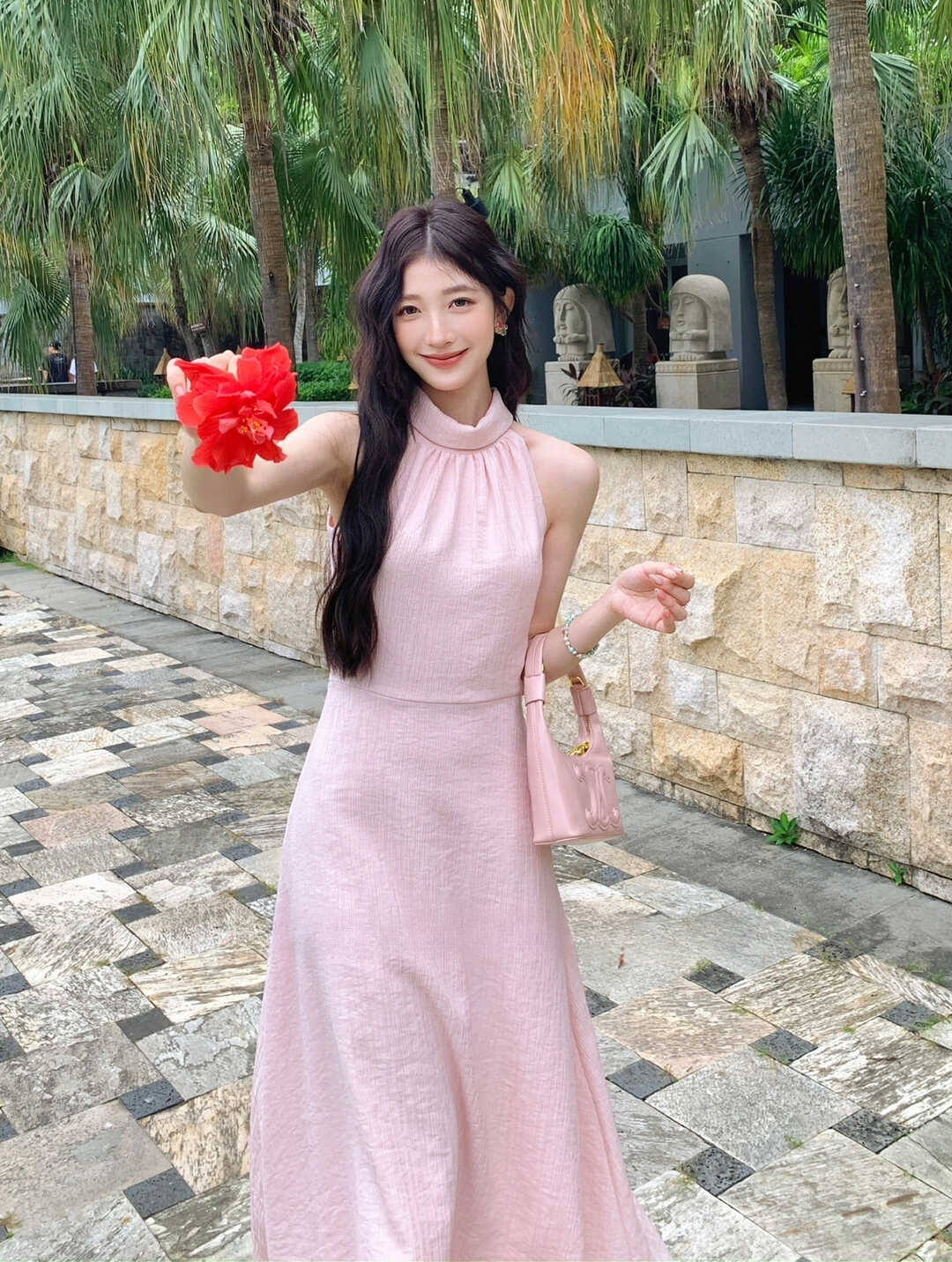 Glazed Texture Halter Neck Jumpsuit