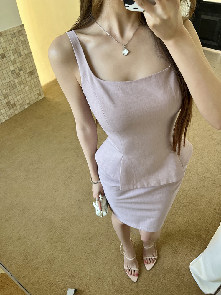 PARVÉ Peplum Top & Fitted Skirt Set 小鱼尾上衣+包臀短裙两件套