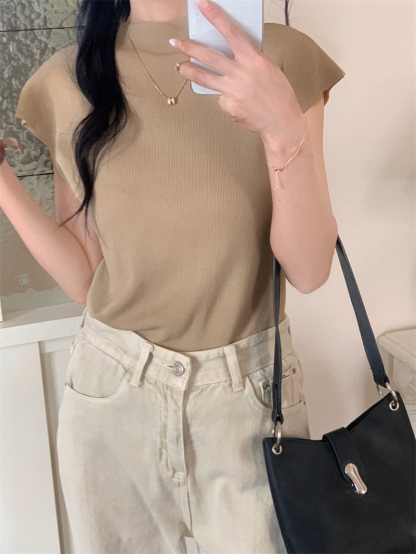 Semi-Turtleneck Pleated Knit Top 半高领褶皱设计针织上衣*5Colors