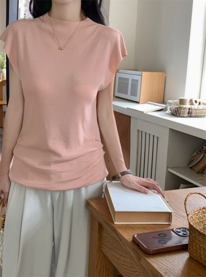 Semi-Turtleneck Pleated Knit Top 半高领褶皱设计针织上衣*5Colors