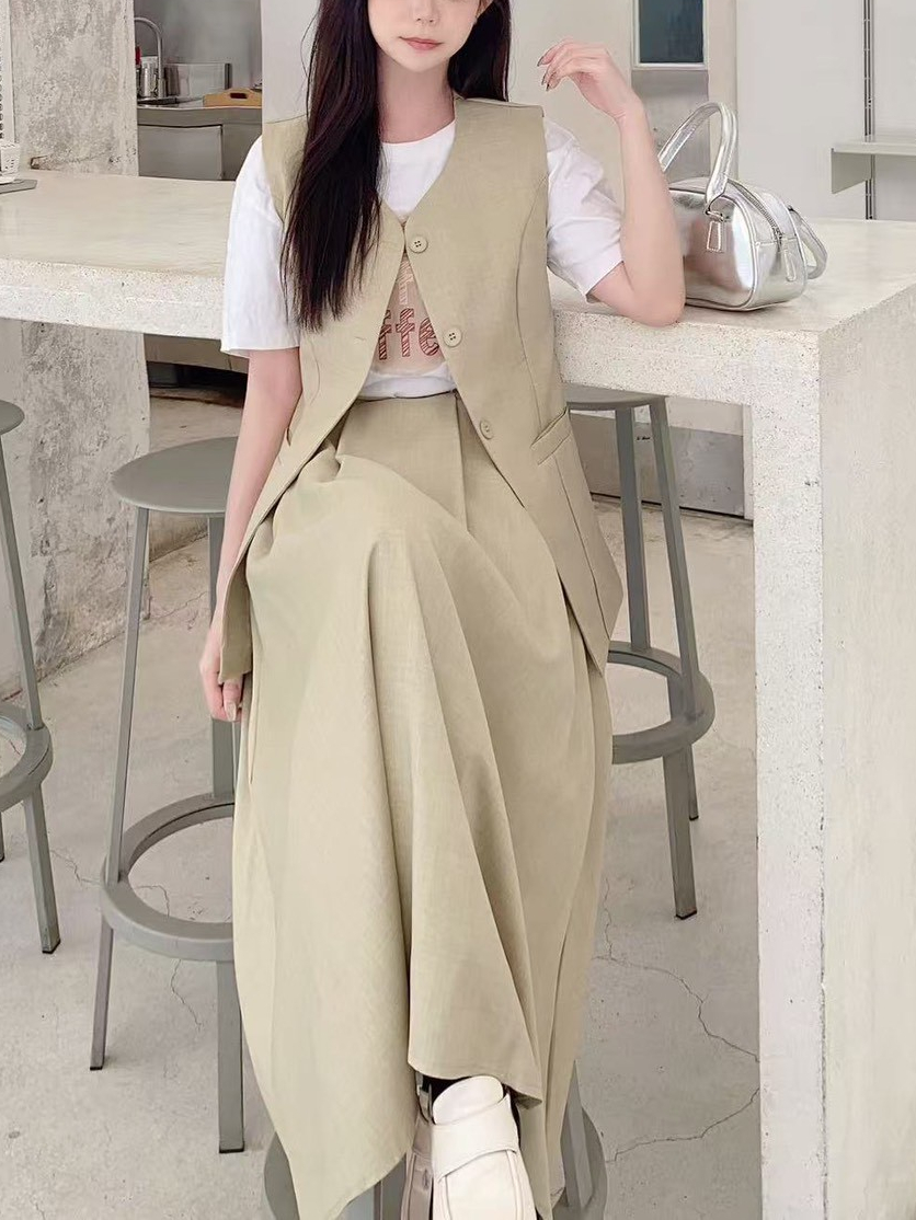 Korean Elegant Vest & Maxi Dress Set 韩系气质马甲长裙套装*4 Colors
