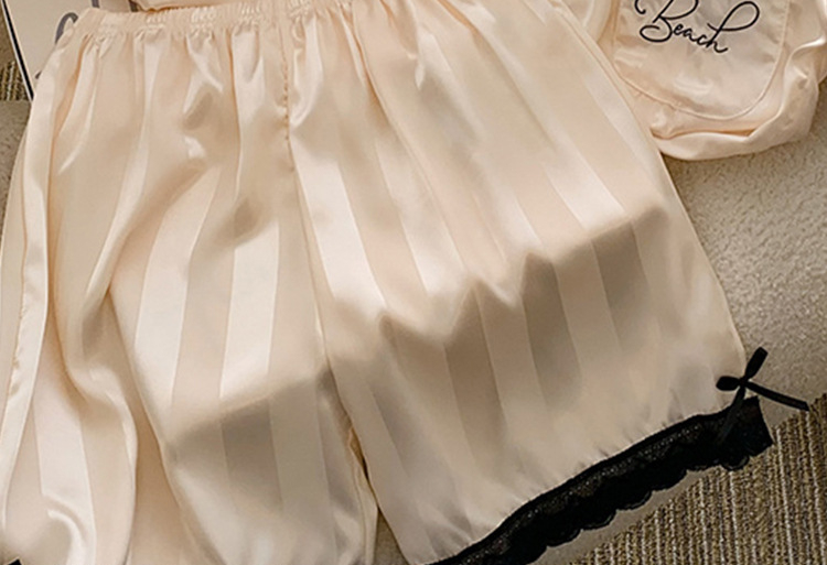 Striped Lace Ice Silk Pajama Set 条纹字母蕾丝边冰丝睡衣套装