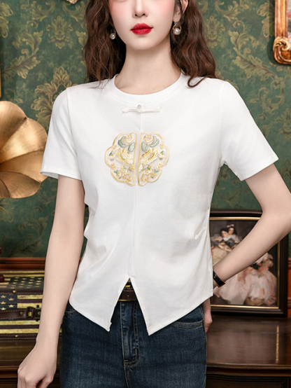 New Chinese Style Side-Slit Tee  新中式盘扣开叉t恤*2 Colors