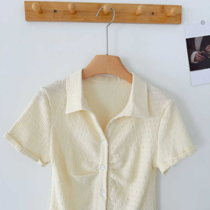 RINA Sweet Ruched Blouse 甜美褶皱短袖衬衫*4 Colors