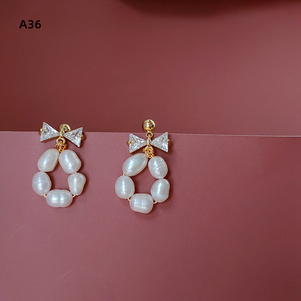 Bright Eyes 925 Silver Needle Plated 14K Real Gold Natural Freshwater Pearl Element Handmade Earrings Female Bow Zircon Earrings