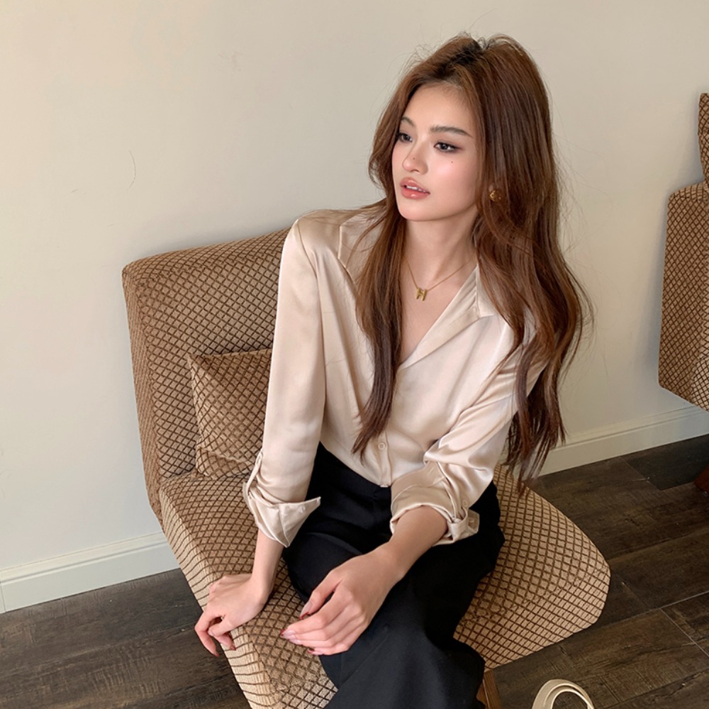 PARVÉ Satin V-Neck Blouse V领缎面醋酸衬衫