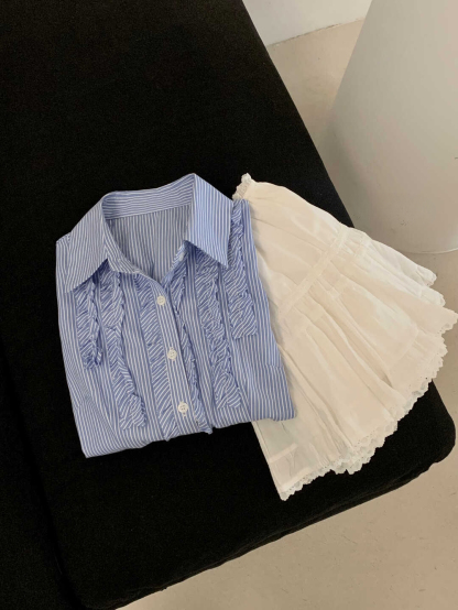 木耳边短袖衬衫*2 Colors