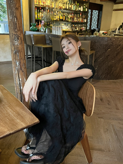 V-Neck Tulle and Mesh Dress法式气质V领拼接纱裙*2Colors