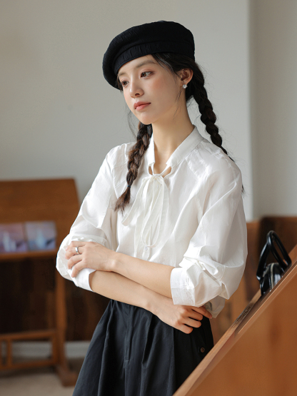 Sweet Bow-Tie Collar Blouse 甜美领口系带衬衫 * 2Colors