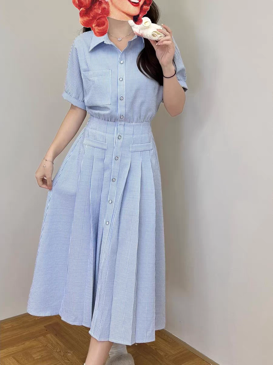 Nina Striped Shirt Dress 文艺范~条纹衬衫连衣裙*2Colors
