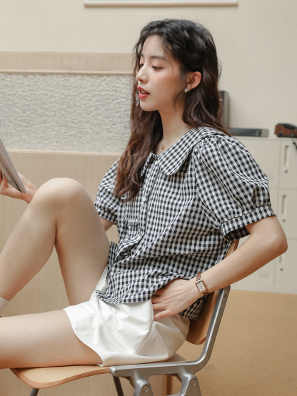 Vintage Plaid Doll Collar Shirt 复古娃娃领衬衫 