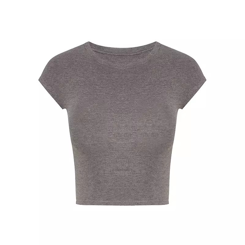 T443 # 230g Cool Silk Cotton 40s 1*1 Ribbed Round Neck Short Pure Desire Hot Girl Slim Hourglass T-Shirt for Women