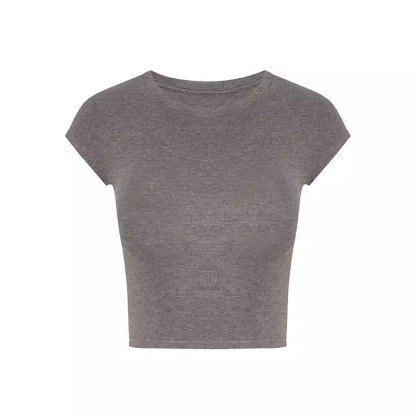 T443 # 230g Cool Silk Cotton 40s 1*1 Ribbed Round Neck Short Pure Desire Hot Girl Slim Hourglass T-Shirt for Women