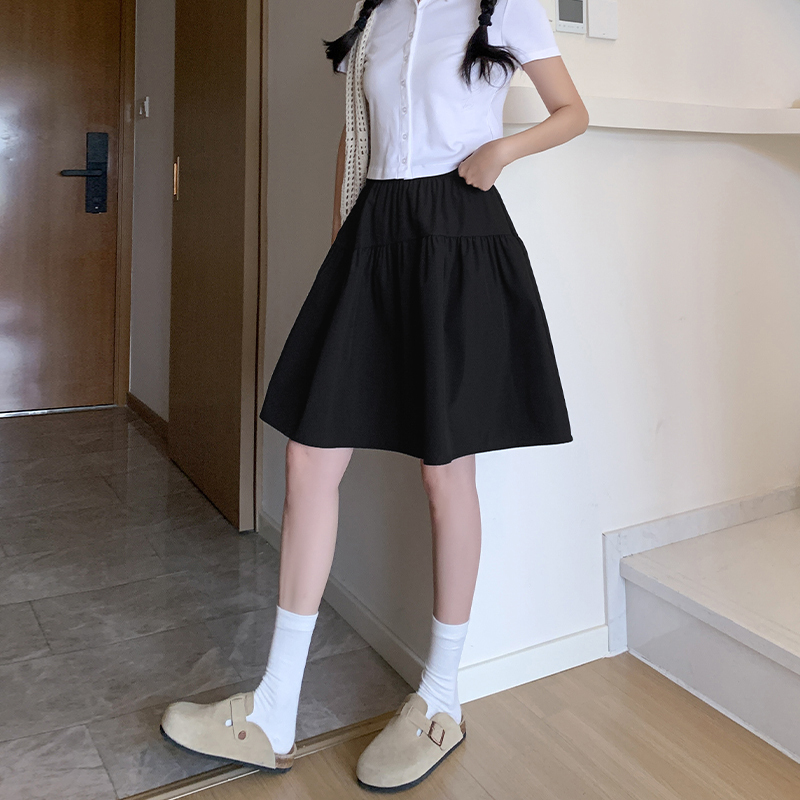 Real Shot Summer Japanese Style Thin Versatile Slimming Navy Blue Loose Wide Hem Five-Point Skirt Short Skirt Half Skirt for Women