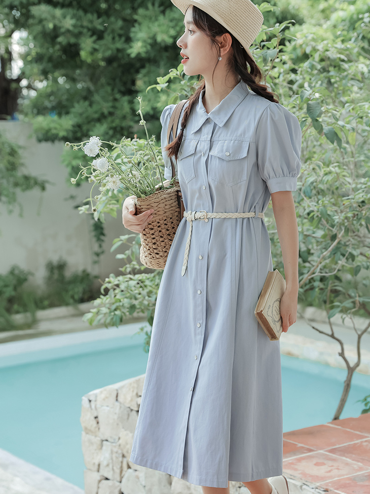 No Less than 125 Real Shot Spot Artistic Fresh Shirt Waist-Tight Dress