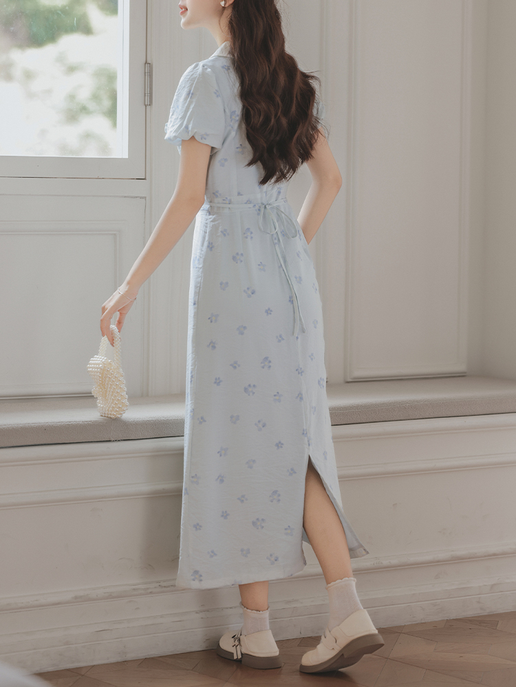 Vintage Bow Short Sleeve Dress Women's Summer Design Sense Niche Commuter College Style Dress Women 50