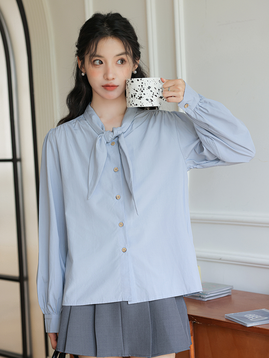 Sella Tie-Front Blouse 纯色系带衬衫*2Colors