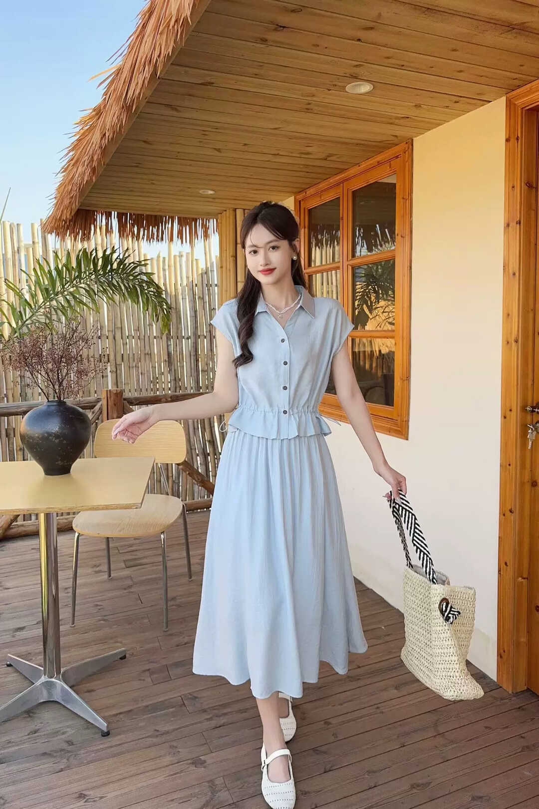 CHIC Shirt & A-Line Skirt Set 简约风翻领衬衫A字半身裙套装*2 Colors