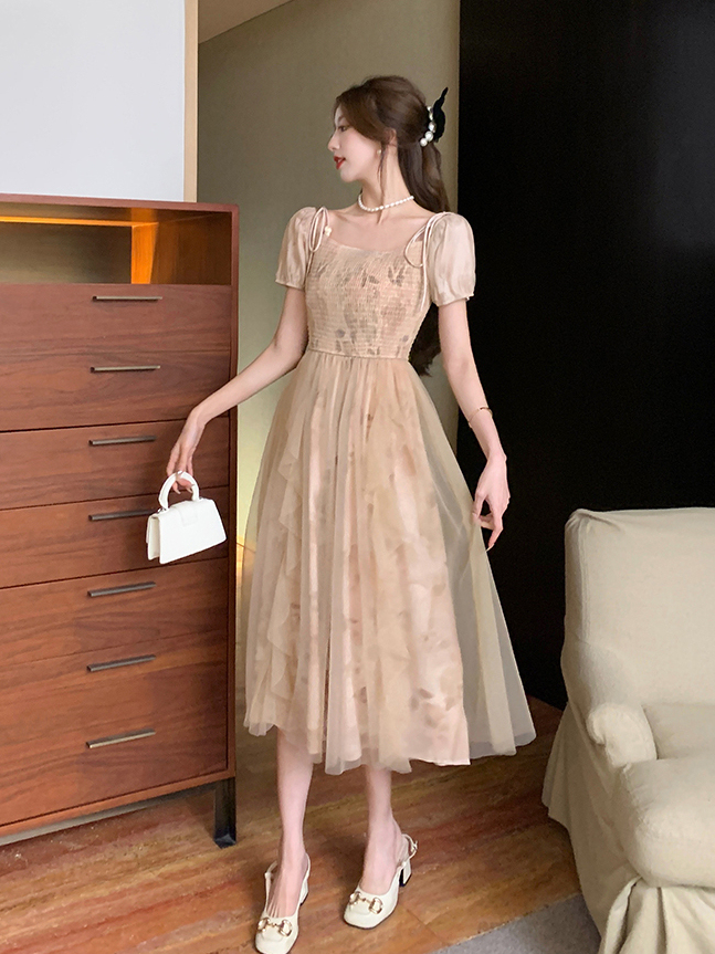 Romantic Ruched Tulle Dress 温柔系褶皱拼接网纱连衣裙*2Colors