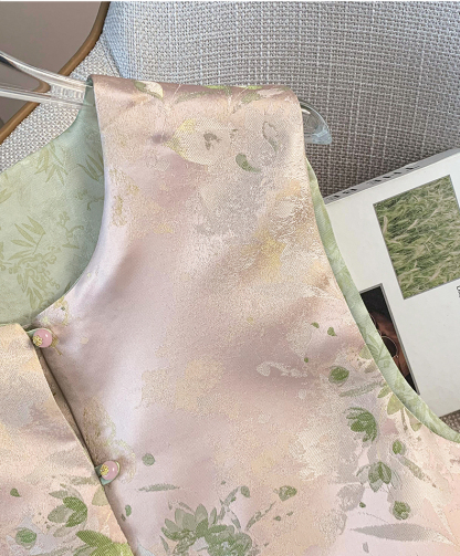 刺绣织金马面裙 Reversible Improved Buckle Satin Jacquard Embroidery Hanfu Tang Suit Classical Vest Top